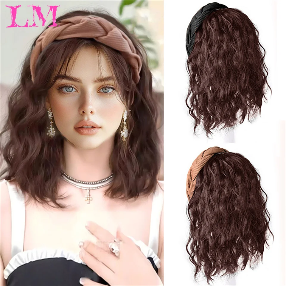 LM Synthetic Wig Water Wave Headband Wig Hair Wigs For Black Women Brazilian Scarf Machine Made Wig Highlight Curly Hair Wig