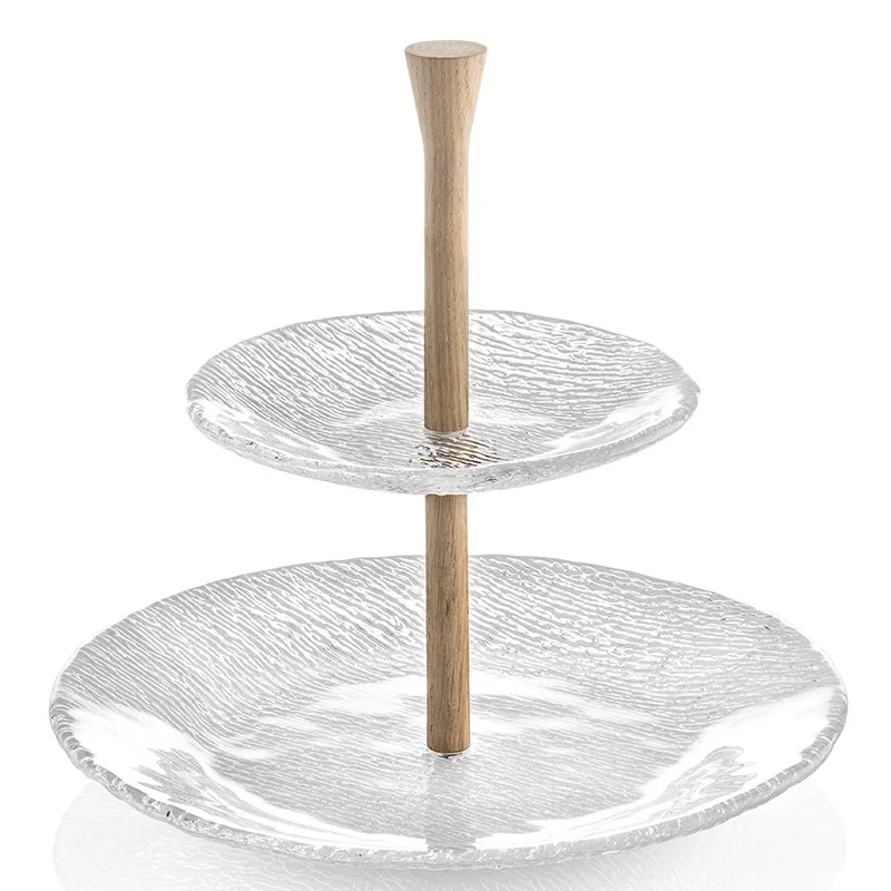 

European handmade glass dessert plate, three-layer snack rack, snack plate