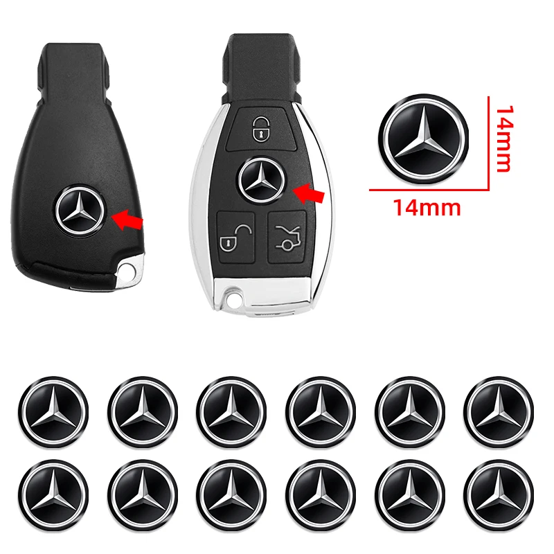 14mm Car Key Emblem Stickers Accessories For Mercedes Benz AMG E S C A B Class GLE GLS CLS GLC CLA GLA GLK GLB W205 W206 W221