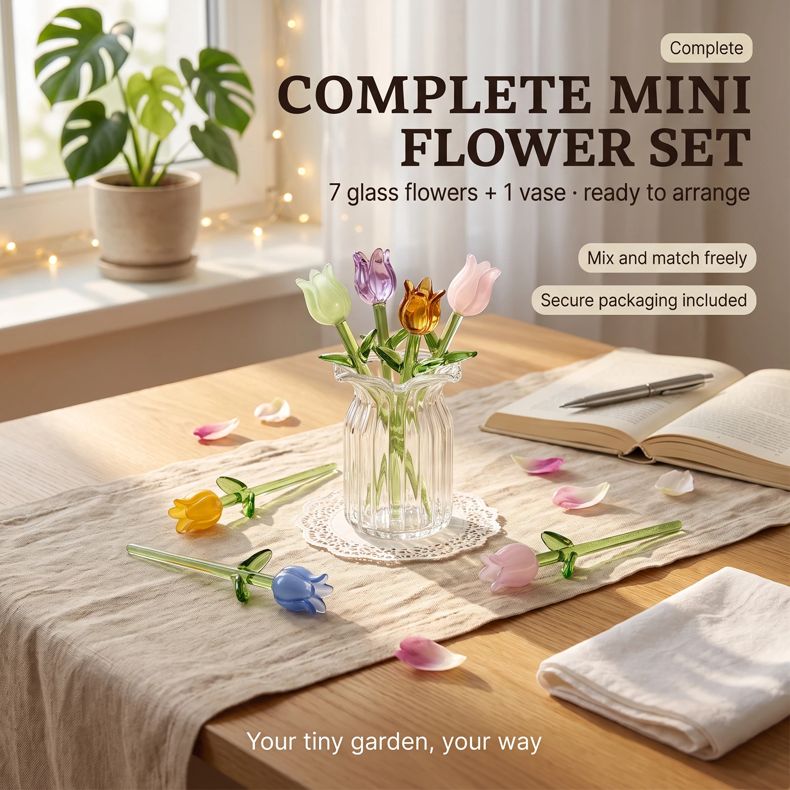 7Pc Handmade Glass Small Flowe - Florist Supply Vases 评论和价格