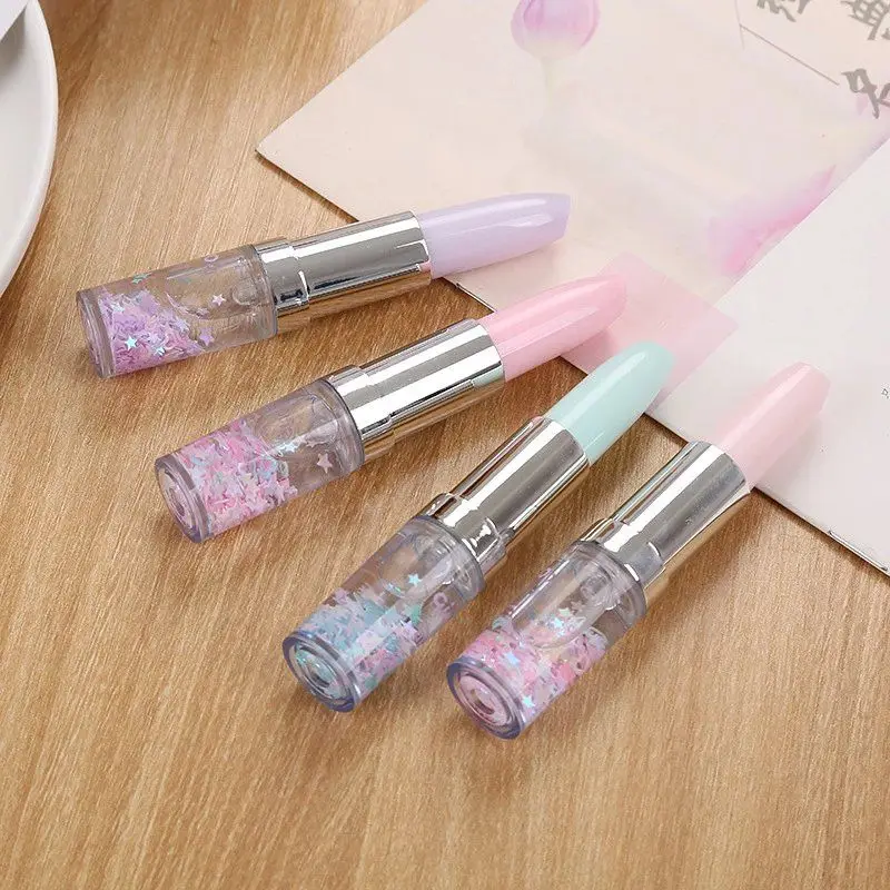 

4PCS Lipstick Shape Gel Pen Creative Quicksand Writing Black Ink Signature Pen School Supply Girl Heart Present