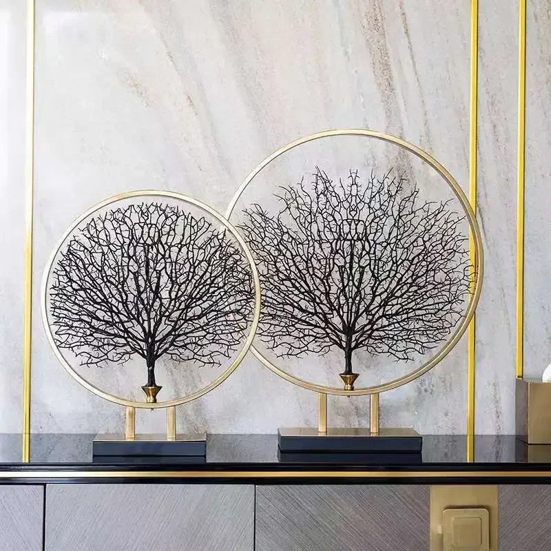 New Metal Handicrafts Artificial Plants Tree Trunk Statue Branch Decorative Figurines Geometric Ring Home Decoration Access