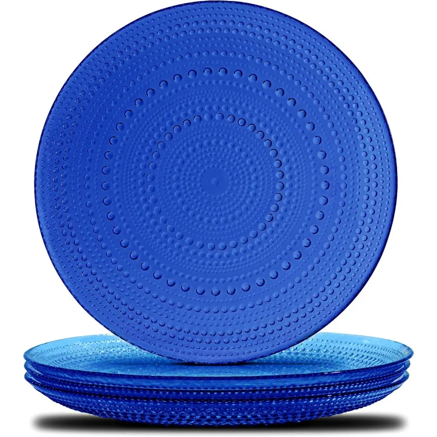 

Кобальтово-синие винтажные стеклянные тарелки Hobnail Набор из 4 подлинных обеденных тарелок из прессованного стекла Прочный и элегантный дизайн, который есть блюдо