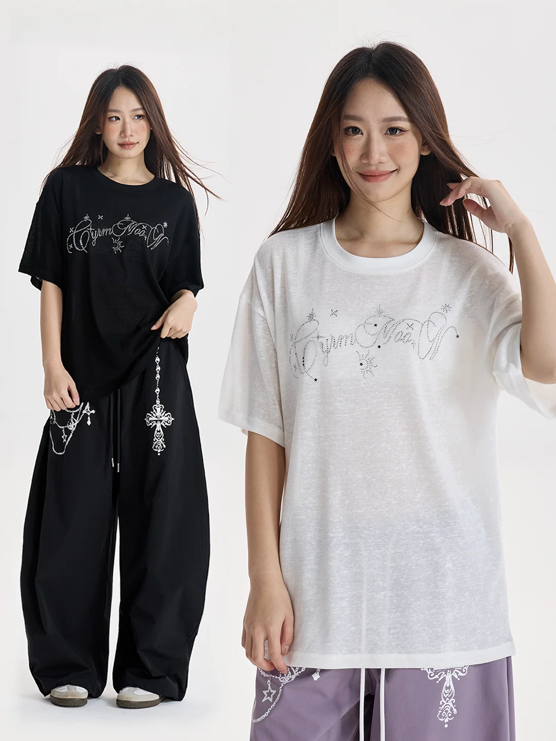 CYRM Loose Fit Thin Short Sleeve T-Shirt Glitter Print Casual Dance Top for Women Comfortable Breathable Cotton Blend Summer