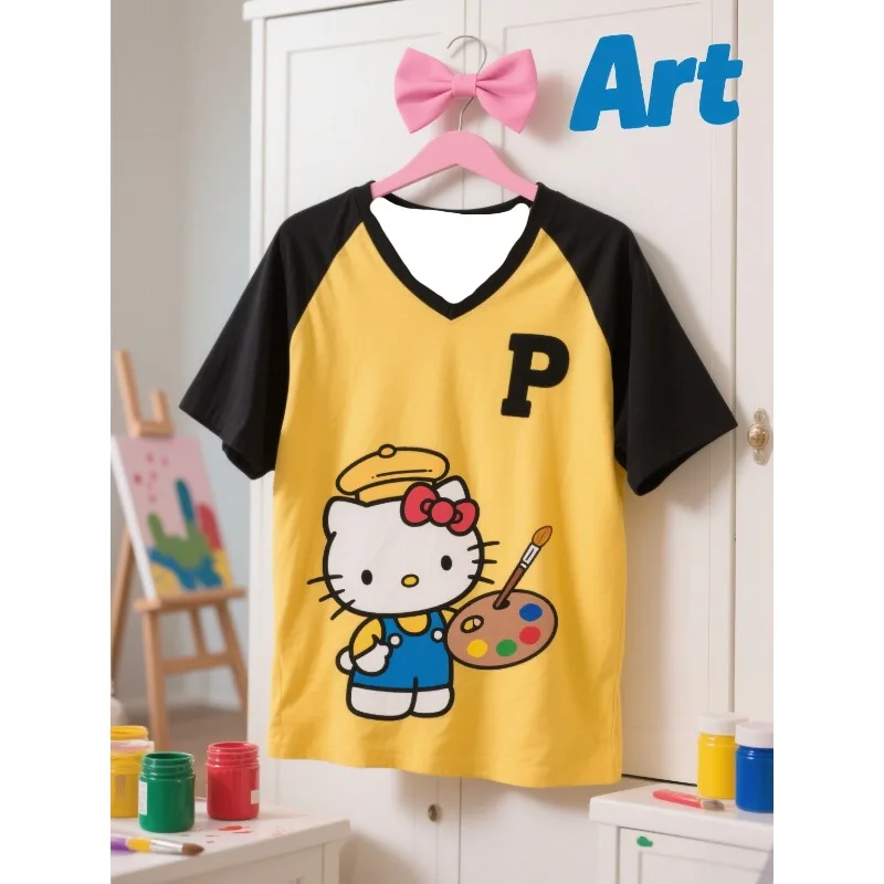 

MOTO-Hot — продается на Aliexpress: футболка Hello Kitty Artist для взрослых, V-образный вырез с палитрой и принтом кистей