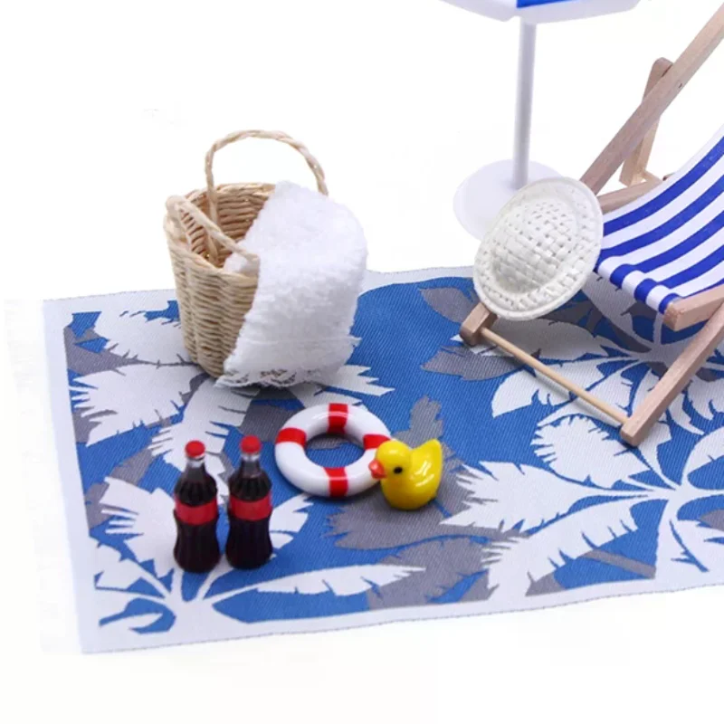 

Summer Themed Miniature Dollhouse Accessories - Sunshade Umbrella & Deckchairs Set