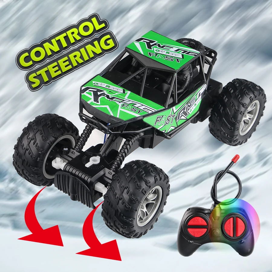 Carro de controle remoto com luz para crianças, pneu de borracha antiderrapante, ao ar livre, escalada off-road, modelo de brinquedo, 4 vias, menino