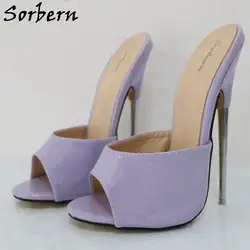 Sorbern Purple Patent Slipper Women Open Toe Metal High Heel 18Cm Summer Slip On Shoe Outdoor Slides Ladies Sex Bedroom Footwear