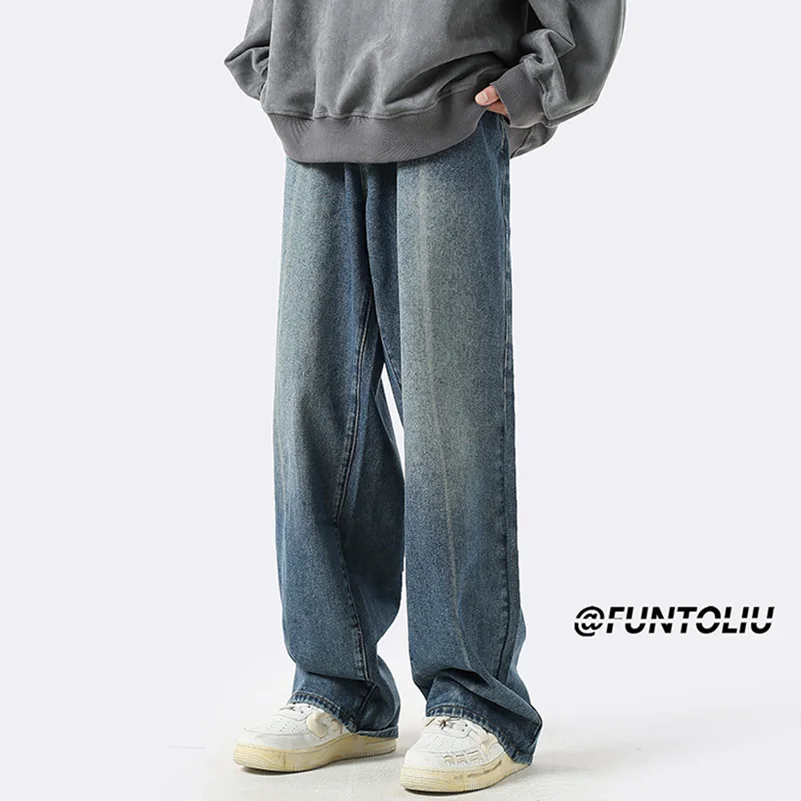 

Мужские джинсы прямого кроя в винтажном стиле, весна-осень, свободные, широкие штанины, американский стиль, модные брендовые джинсы для повседневной носки