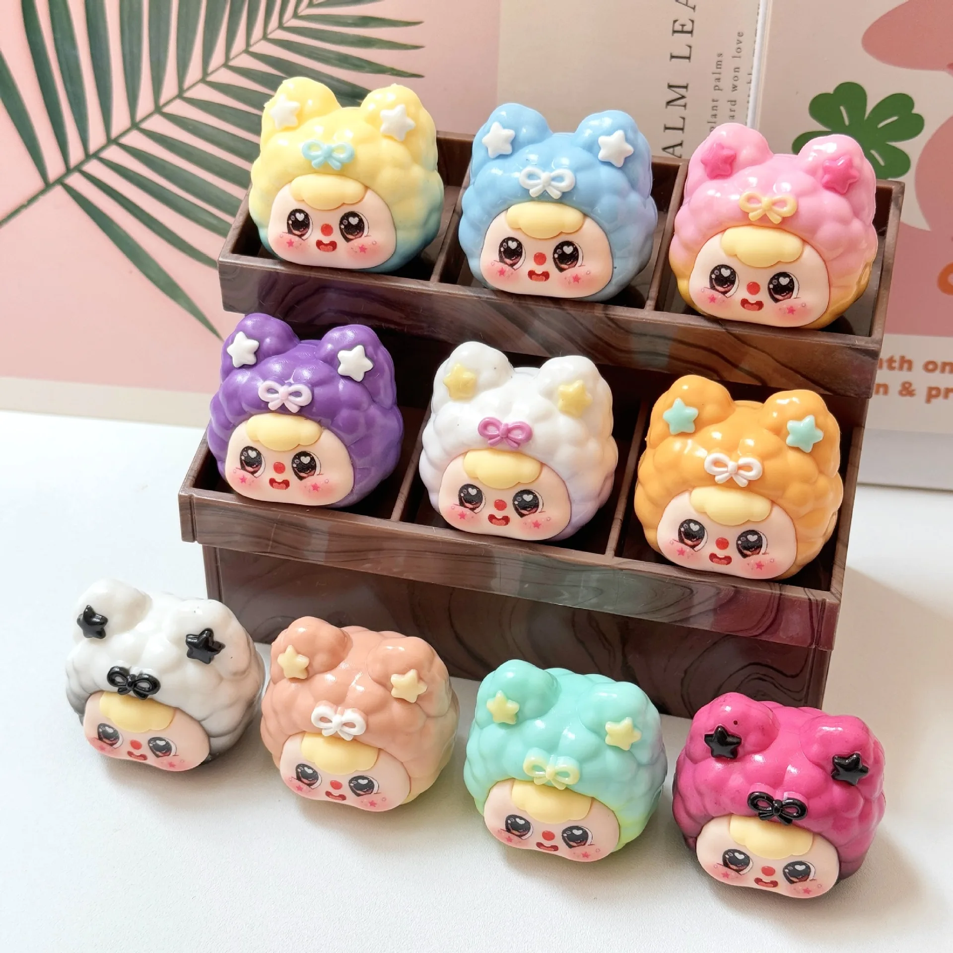

10Pcs/Set Cute Two-Colour Gradient Cat Cat Head Cartoon Doll DIY Ornament Desktop Ornament Resin Toy Birthday Gift