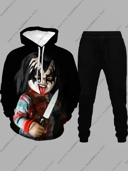 Horror Movie Chucky 3D Printed Hoodie Suit Men Sweatshirts+pants Harajuku Casual Fashion Two Piece Tracksuit Set Kids Clothing