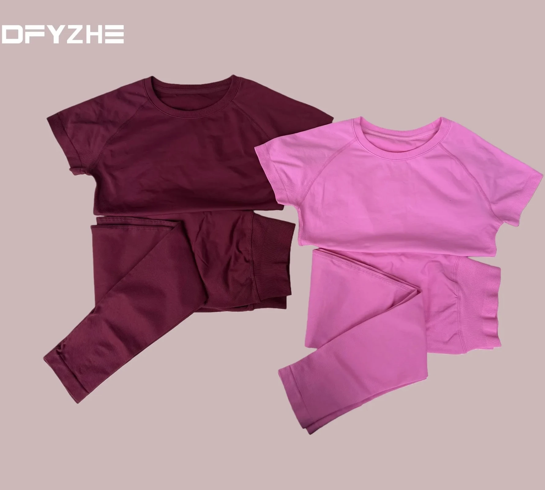 

Summer new T-shirt long pants two-piece set round neck short sleeved yoga fitness leggings, running suit