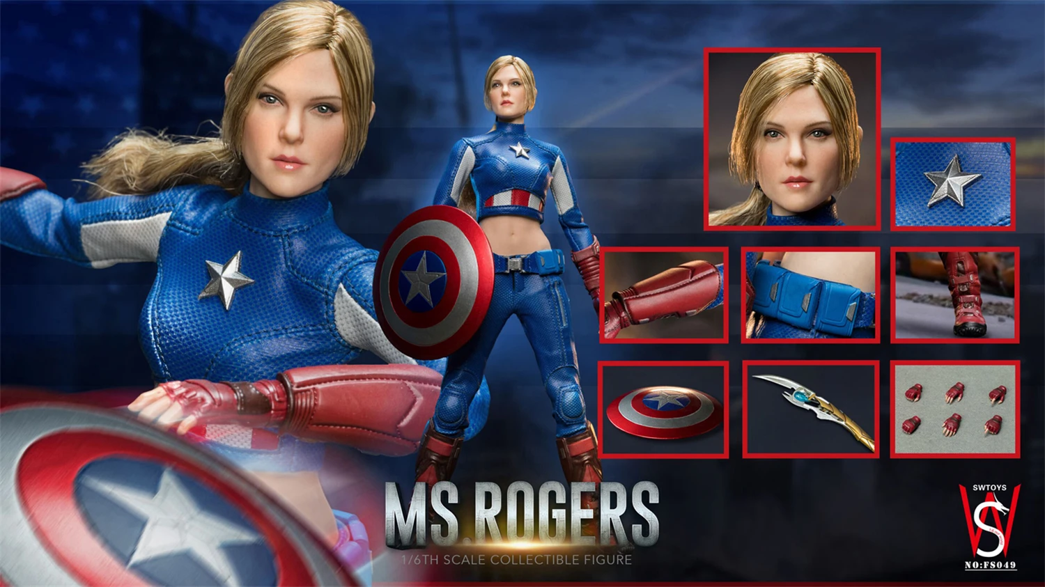 SWTOYS FS049 1/6th Female Captain MS.Rogers Agent Full Set Action Figure Doll 12inches Collection