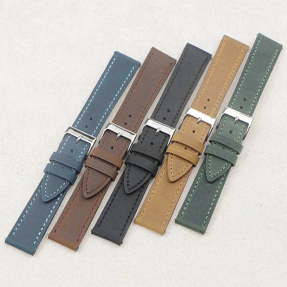 Crazy Horse Cowhide Leather Watch Strap 18mm 19mm 20mm 22mm Watchband Quick Release Vintage Watch Band Wristband Belt