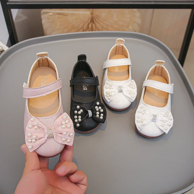 

Girls Leather Shoes with Sweet Bows Elegant for Kids Flat Shoes Round Toes 2025 Autumn New Children Princess Shoes Soft Bottom