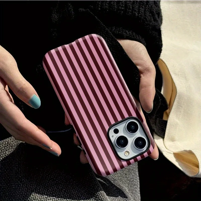 Fashion Pink Black Stripe Phone Case for iPhone 17 16 15 14 13 12 11 X XS XR 7 8 Air Pro Max Plus Luxury Double-layer Back Cover - náhled 4