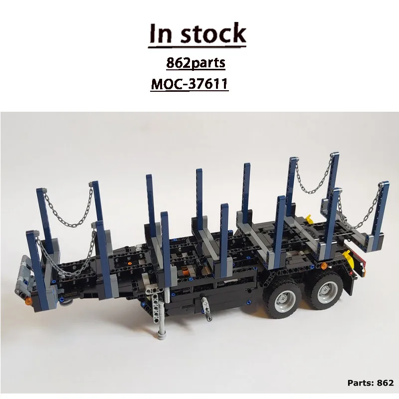 MOC-37611 New Small Three-Axle Timber Trailer Building Block Model 862 Parts MOC Creative Boys Children's Birthday Toy Gift