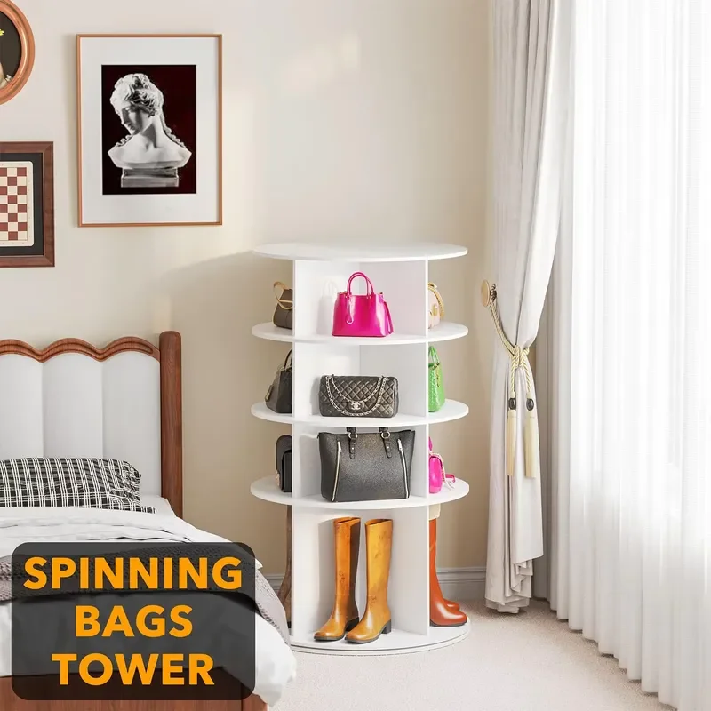360-Degree rotating wooden multi-functional shoe rack with wheels and hangers, suitable for living rooms