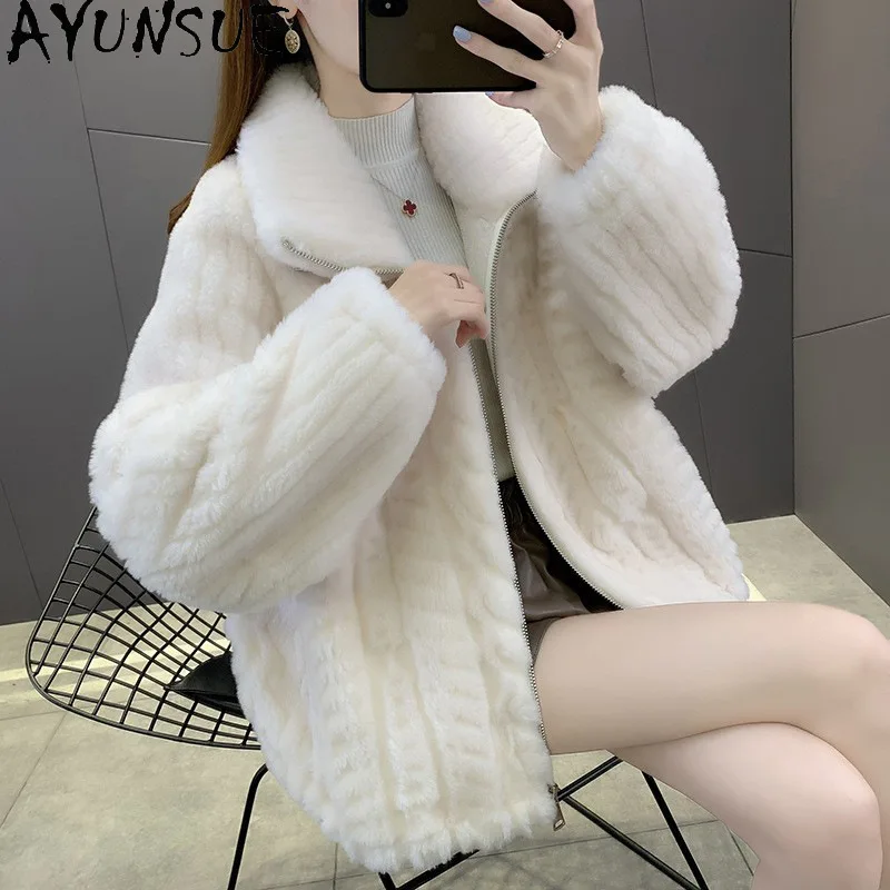 AYUNSUE Real Wool Coat Women Clothes 2025 Winter Jacket Fashion Sheep Shearling Coats Woman Composite Fur New in Outerwears