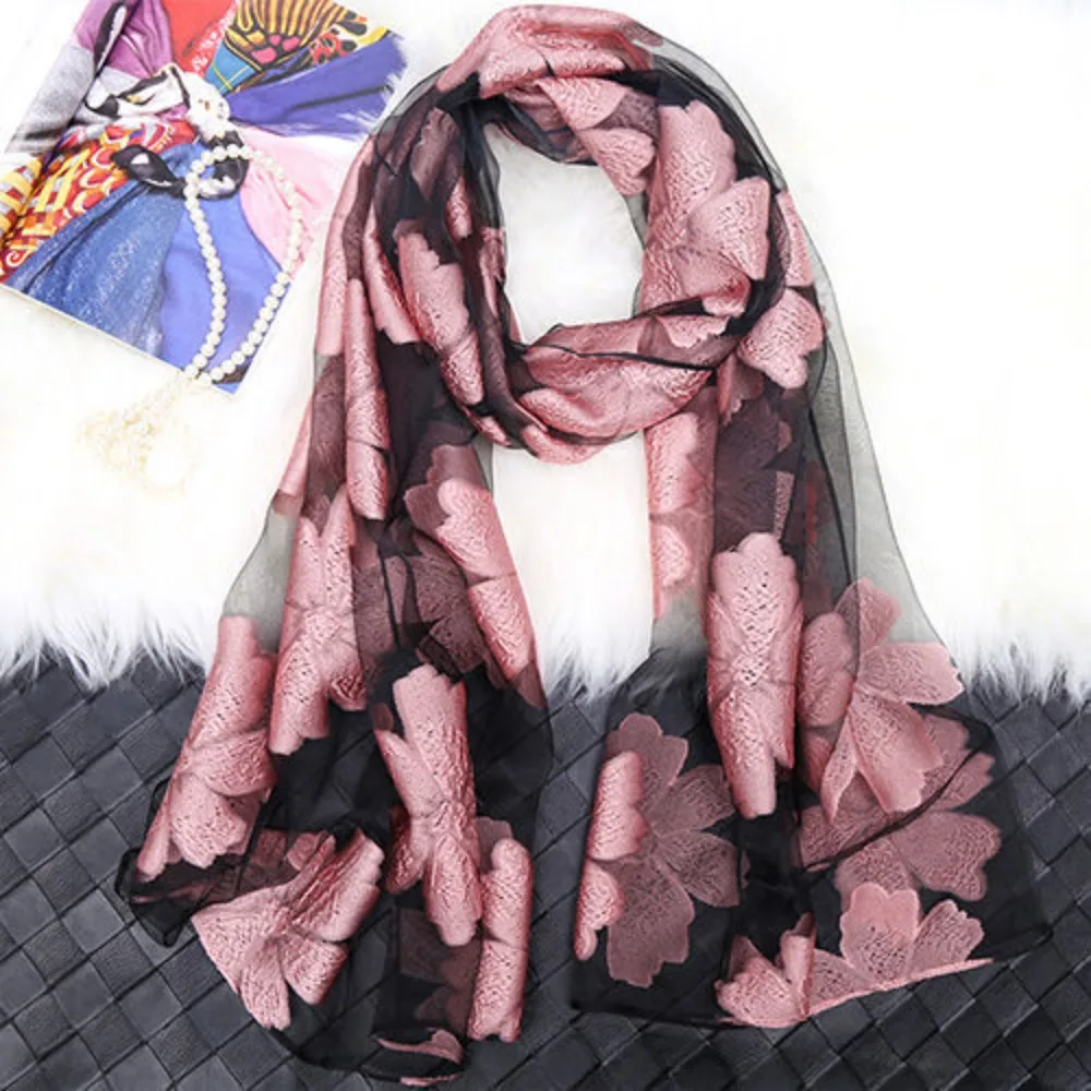 Summer Lightweight Silk Scarf Organza Gauze Soft Sheer Wrap Breathable Shawls Women
