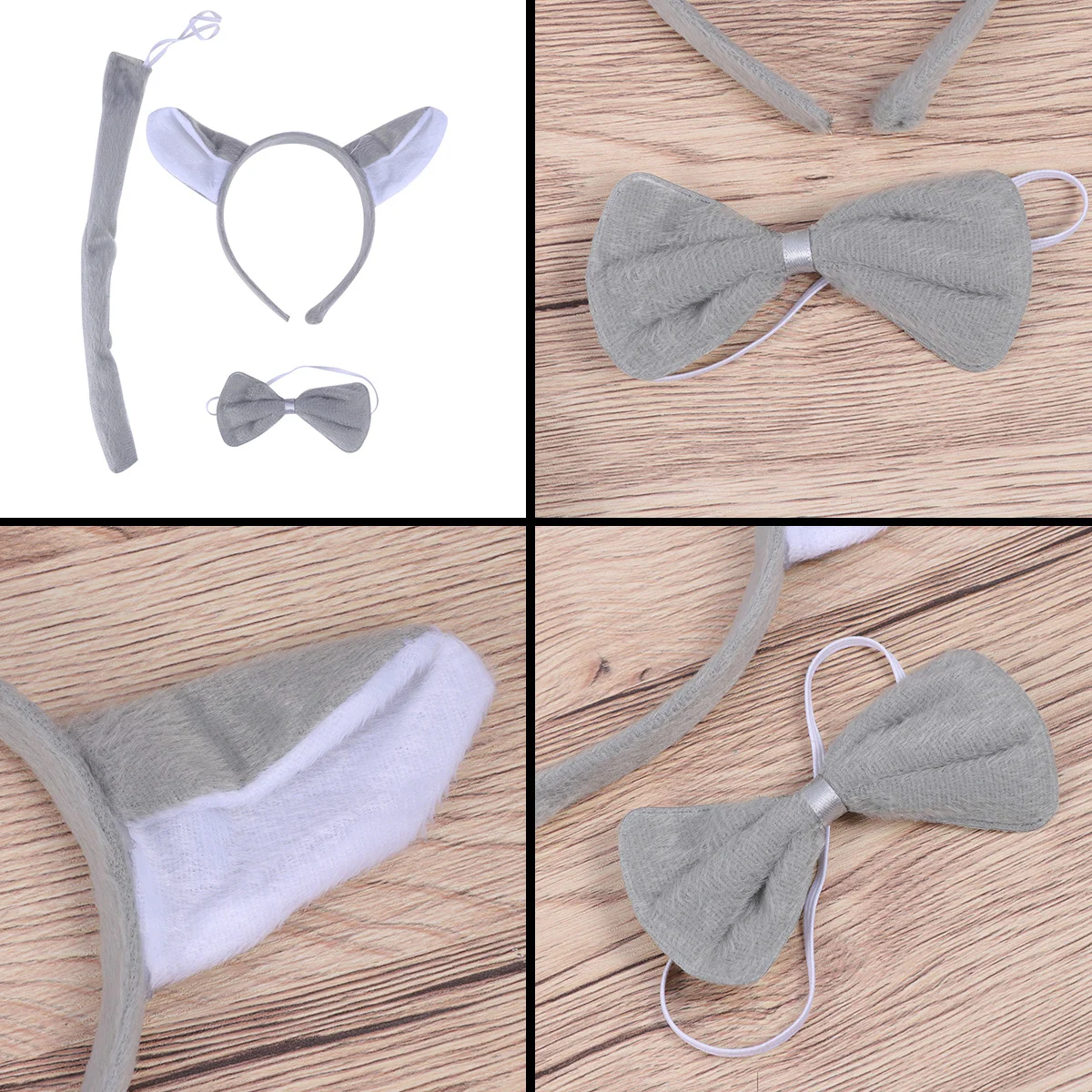 3Pcs 정장 어린이 성인 동물 늑대 귀 머리띠 나비 넥타이 꼬리 세트 파티 코스프레 의상 늑대 의상 늑대 의상 어린이