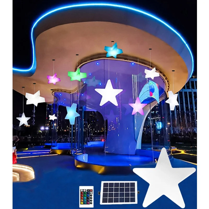 

Remote Control Solar Light String RGB Solar Five-pointed Star Chandelier Colorful Decorative Light Solar Pendant Lamp