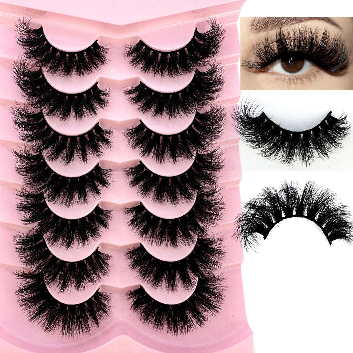 New 7Pairs Cat Eye Lashes Fluffy Faux Mink Lashes 8D Wispy Lashes Pack Dramatic Long Thick Volume Eyelashes False Eyelas