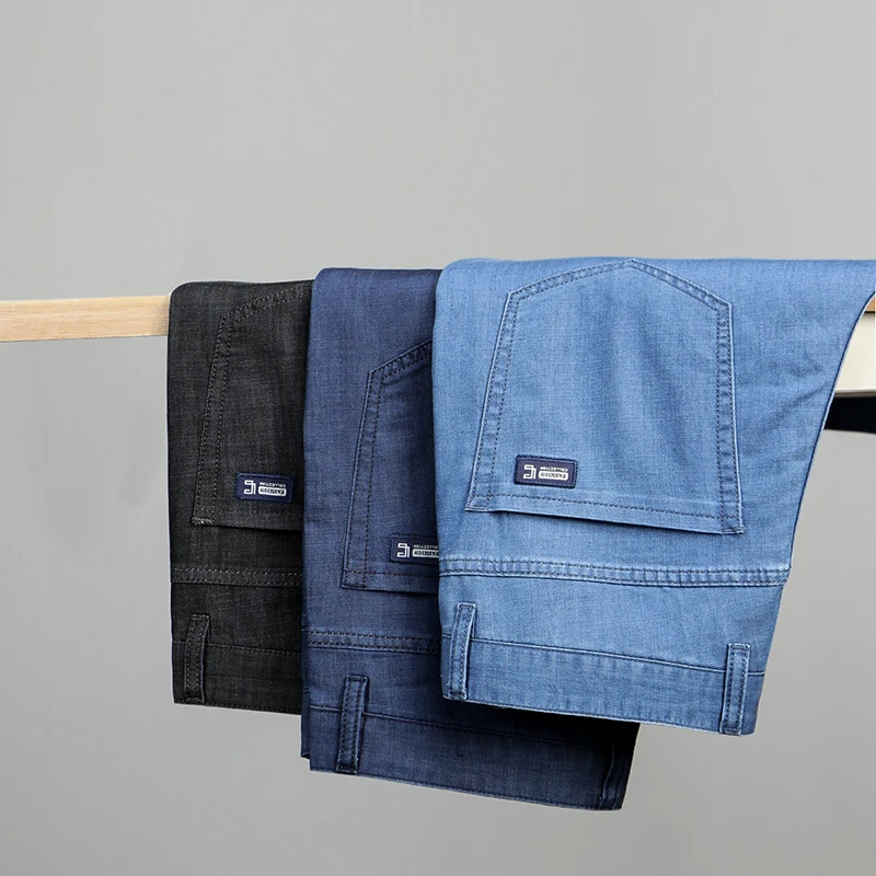 2026 Thin Material New Men's Straight Luxury Jeans Business Leisure Classic Stretch Soft Pants Denim Trousers Male