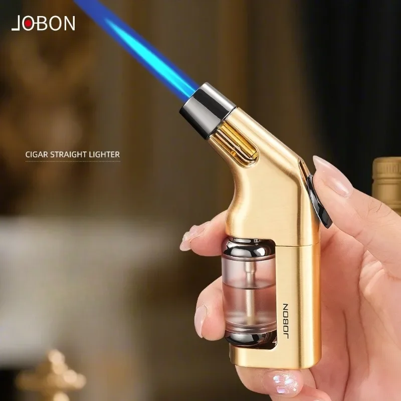 Jobon Blue Windproof Lighter Portable Cigar Straight Jet Lighter with Visible Beam Punching Function Suitable for Men's Gifts