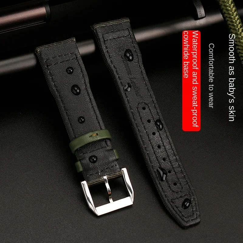 For IWC Nylon WatchBand Big Pilot Little Prince Mark 18 Portugal nylon canvas cowhide men Watch strap 20 21 22mm green Bracelet