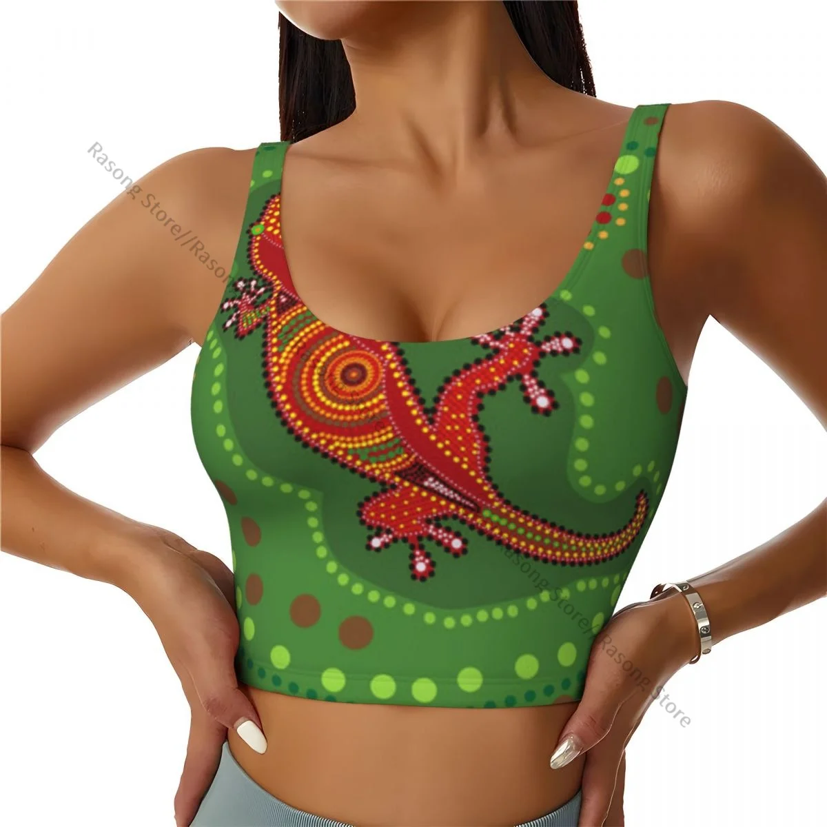Yoga Vest Women Gym Sports Crop Tops Lizard In Australian Aboriginal Dots Streetwear Workout Breathable Tank Top Female