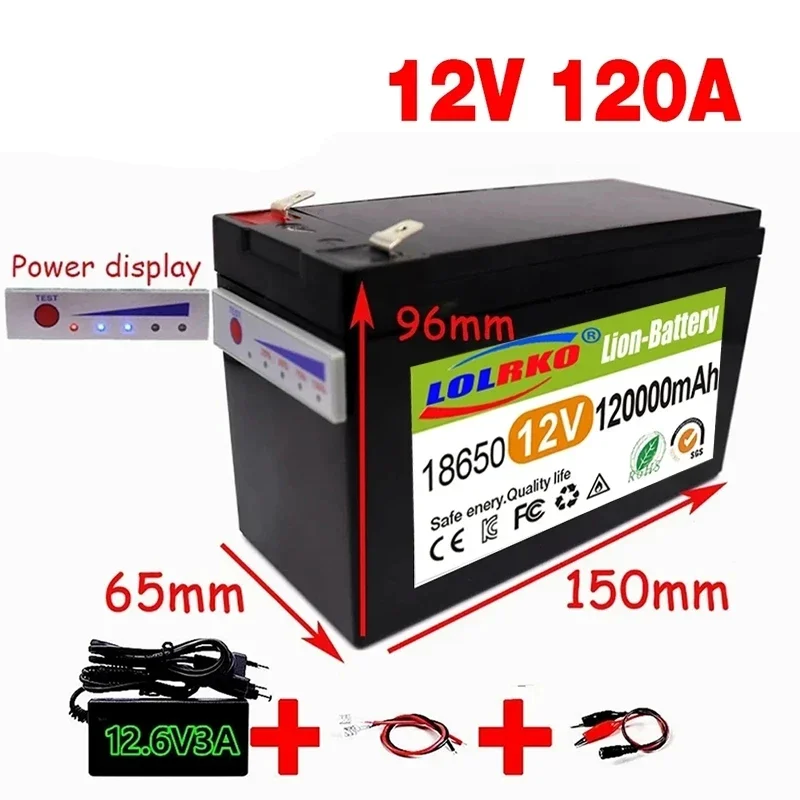 

NEW Sprayers 12V 120Ah Built-In High Current 30A BMS 18650 Lithium Battery Pack For Electric Vehicle Batterie 12.6V Charger