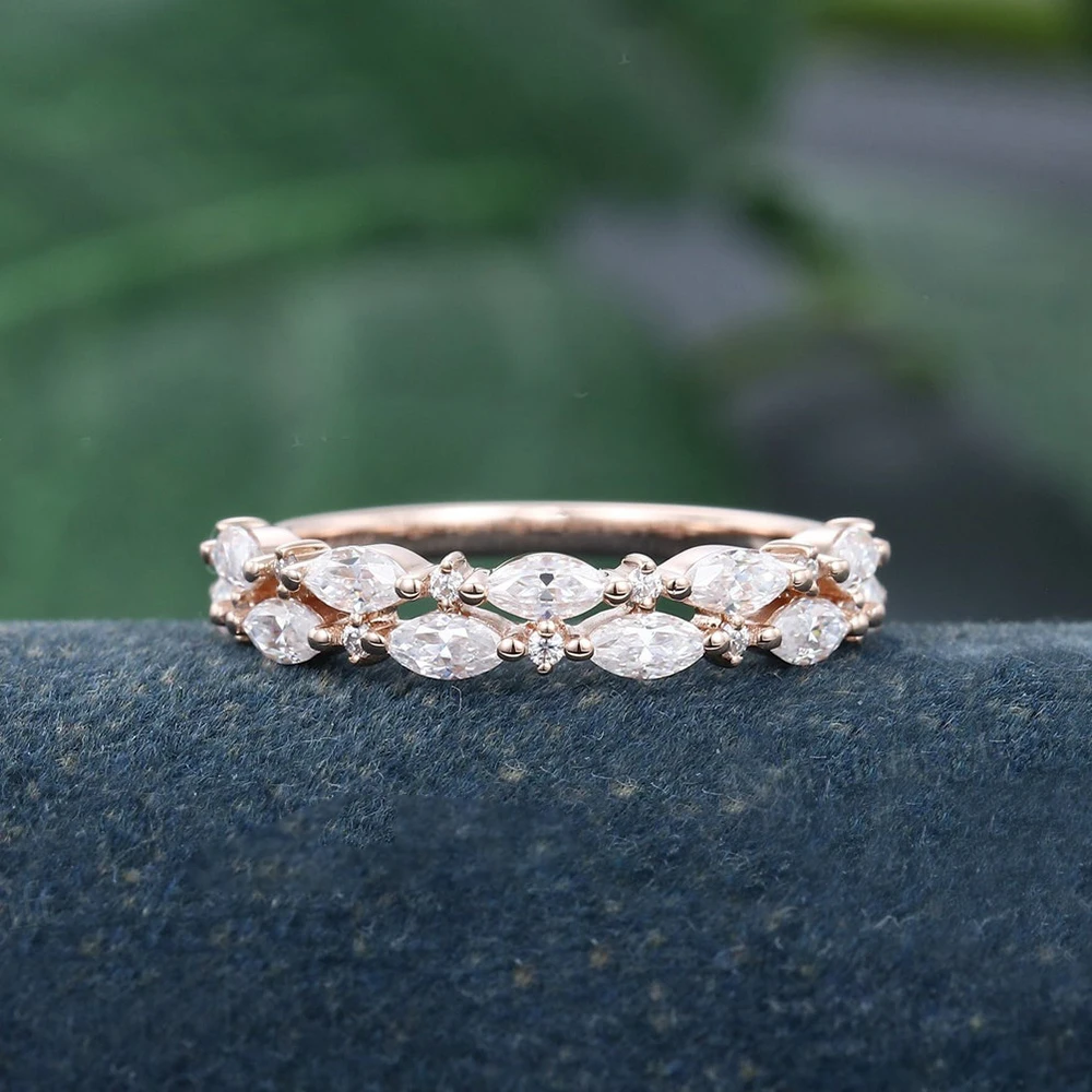 Round Marquise Cut Moissanite Diamond Wedding Rings Half/Full Eternity Band 925 Sterling Silver Stackable Ring for Women Bridal