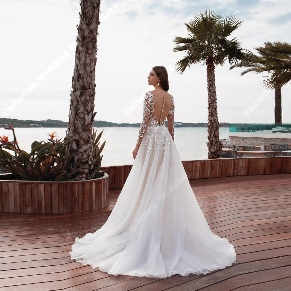 ชุดแต่งงานทรงเอไลน์คอวีแบบหวาน  ผ้าลูกไม้พิมพ์ลายเซ็กซี่  ผ้าทูล  ชุดแต่งงานสำหรับงานหมั้นและงานเลี้ยง  ชุดเจ้าสาว  สามารถสั่งตัดได้