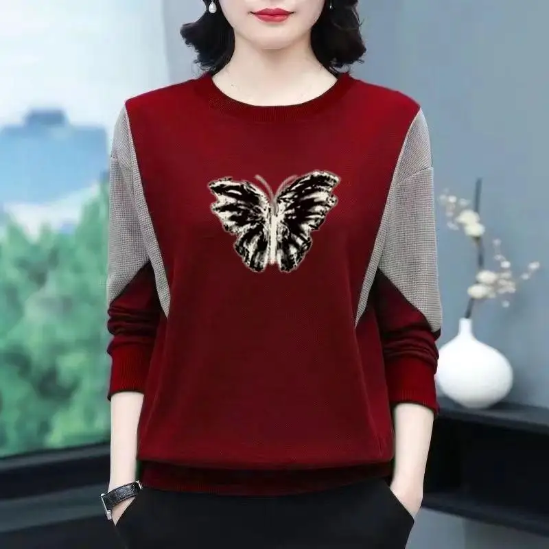 

Fashionable Thickened Long Sleeve Women's Base Shirt Casual Comfortable plus Size Fleece Lined Top for Mom Middle Aged And El...