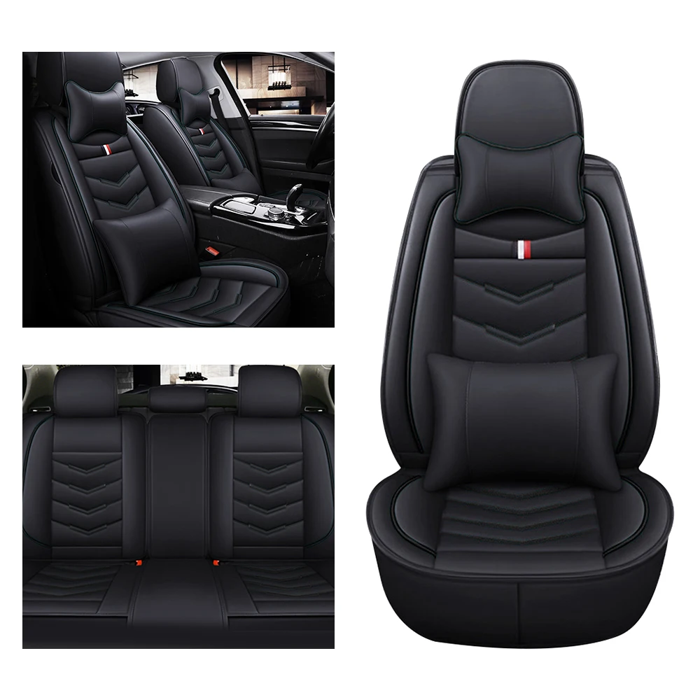 Luxurious Black Colored 5-Seater Universal Seat Cover,Cartoon Design Including Headrest And Lumbar Headrest,Standard Waterproof