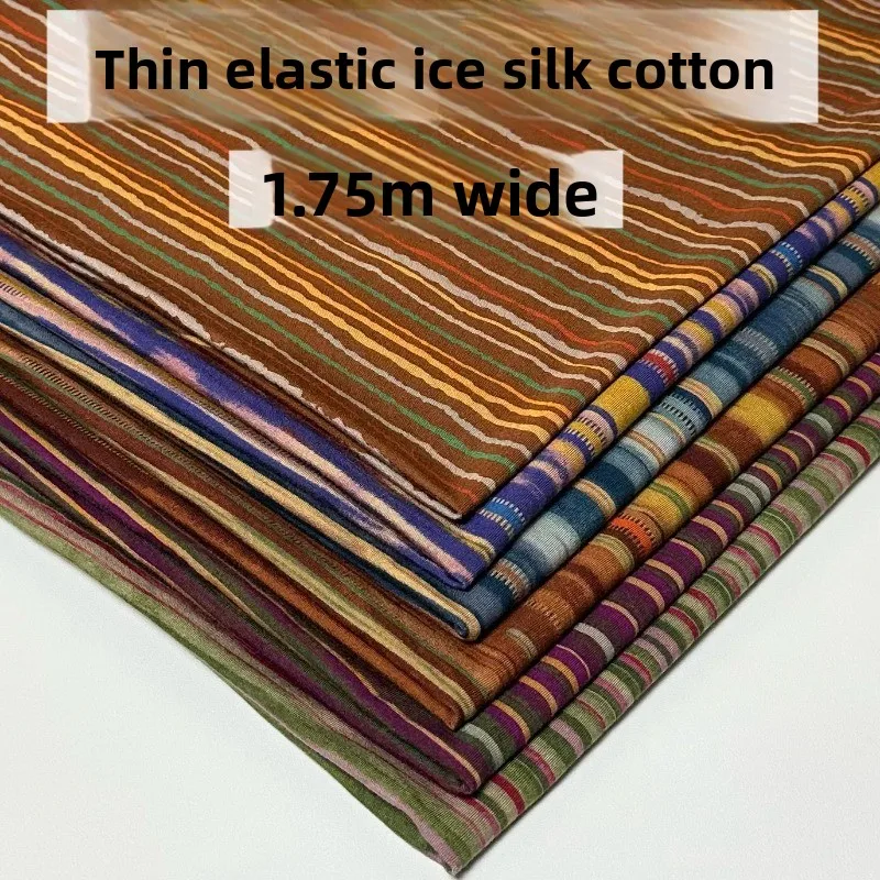 Summer Knitted Stretch Ice Striped Fabric for Drape Soft Coat Dress Clothing Design Cloth Diy By The Meter Sewing Material