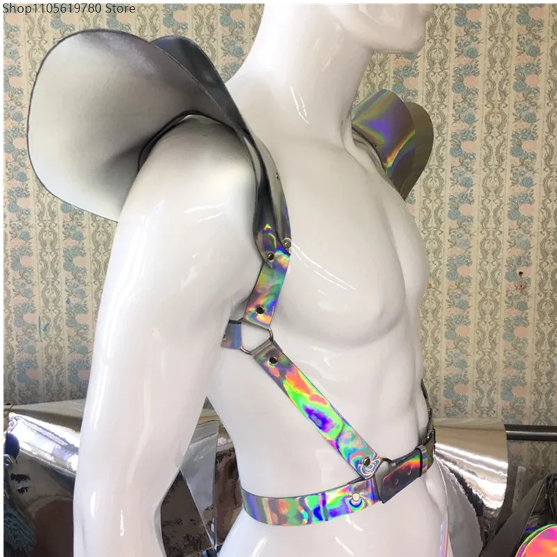 Reflective Iridescent Wing Shoulder Decor Harness Faux‑Leather Adjustable Buckle Body Strap Top Adult Cosplay Dress‑up Prop 4