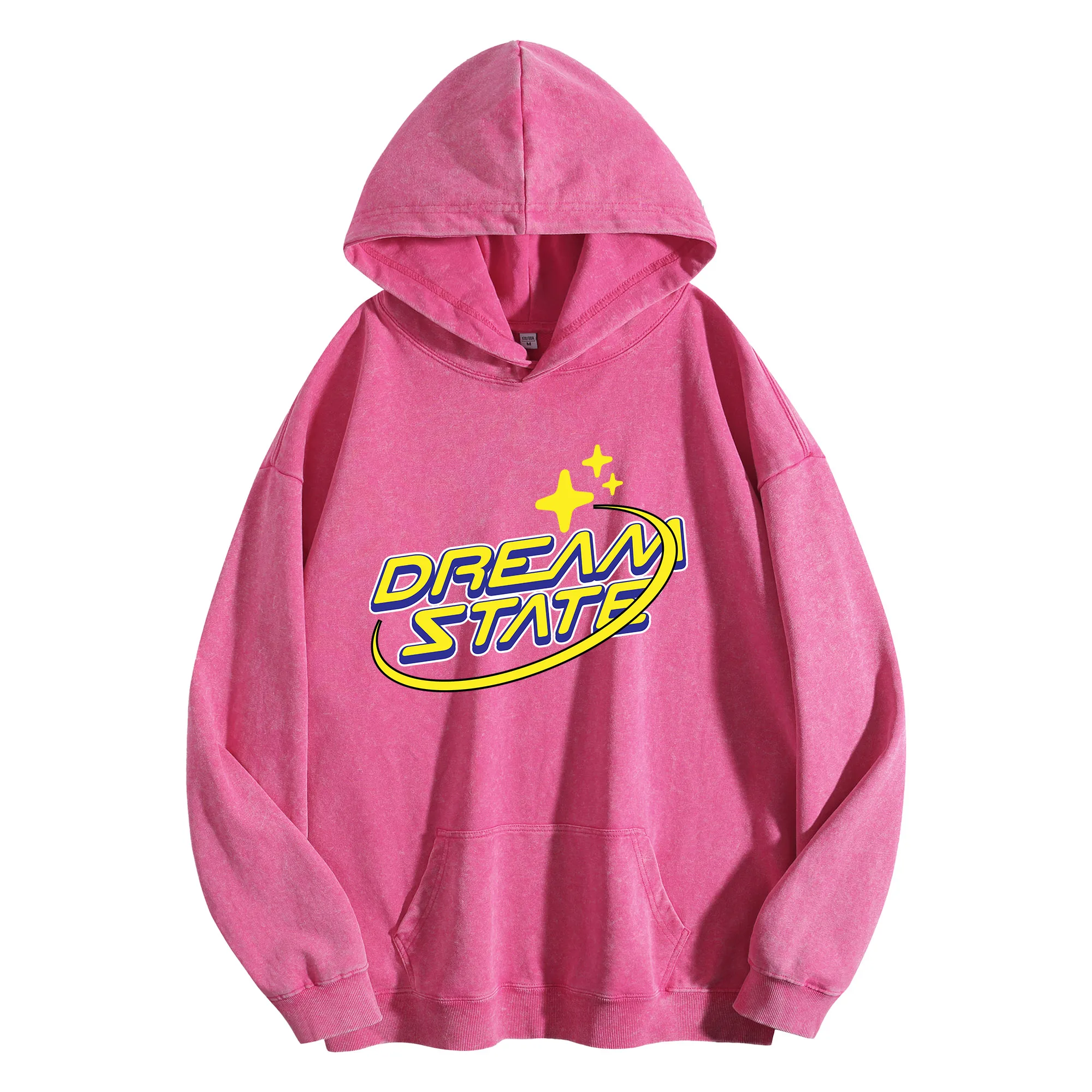 DREVMSTATE طباعة جرافيك 400G خمر غسلها هوديي للجنسين المتضخم الشارع الشهير البلوز الخريف/الشتاء عيد الميلاد السنة الجديدة الطبعة