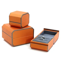 Brazalete colgante de doble anillo de cuero PU, caja de regalo de joyería para propuesta de matrimonio y boda, nuevo diseño de moda
