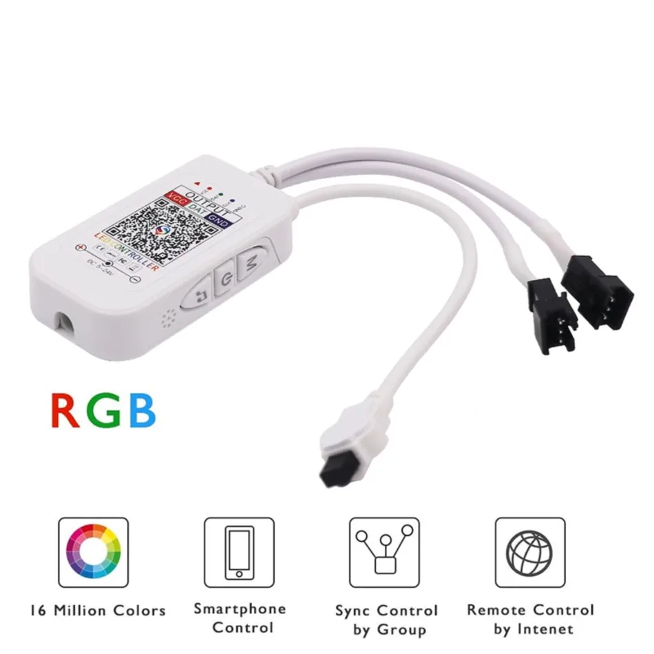 Bluetooth Smart Dual RGB Magic Color Controller DC5-24V 1000 Pixels Dimmer 24-Key Wireless IR Remote for WS2812B 2811 LED Strip