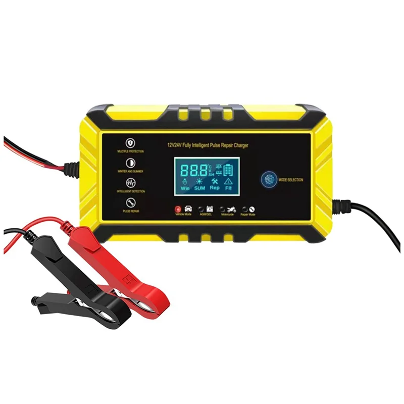 Auto Battery Chargers 12V 24V Car Battery Charger Digital Display Puls Repair for Car Lead Acid Lithium Battery, EU