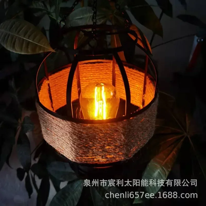 

Solar energy wrought iron hemp rope l amp outdoor decorative la mp villa corridor hanging lam p tungsten lamp factory produced