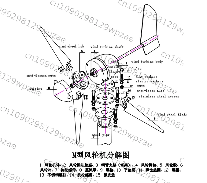 Small Home Use Low-Speed Off-Grid Horizontal Axis Wind Generator with 1.35-1.55M Rotor Diameter and 12/24V Output