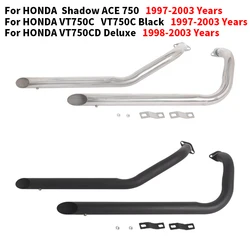For HONDA Shadow ACE 750 VT750C VT750C Black 1997-2003 Motorcycle Duals Exhaust System Pipe For Honda VT750CD Deluxe 1998-2003