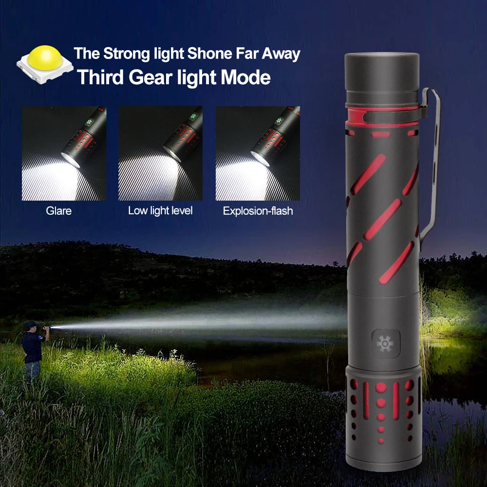 

USB Rechargeable LED Flashlight 18650 Battery White Long Shot Torch Strong Light Camping Lamp High Power Tactical LED Flashlight