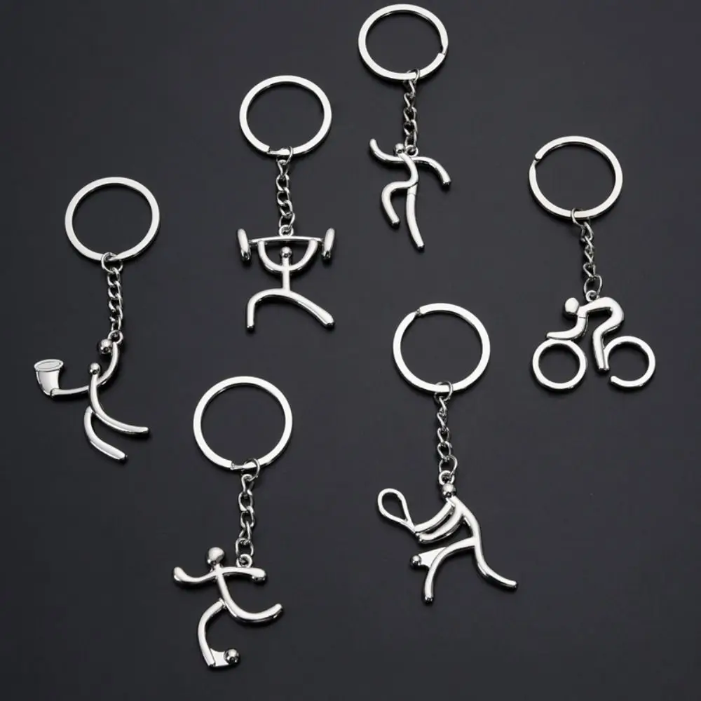 Mini Bicycle Metal Sports Logo Keychain Weightlifting Running Key Ring Ornaments Ski Tennis Alloy Pendant Gift