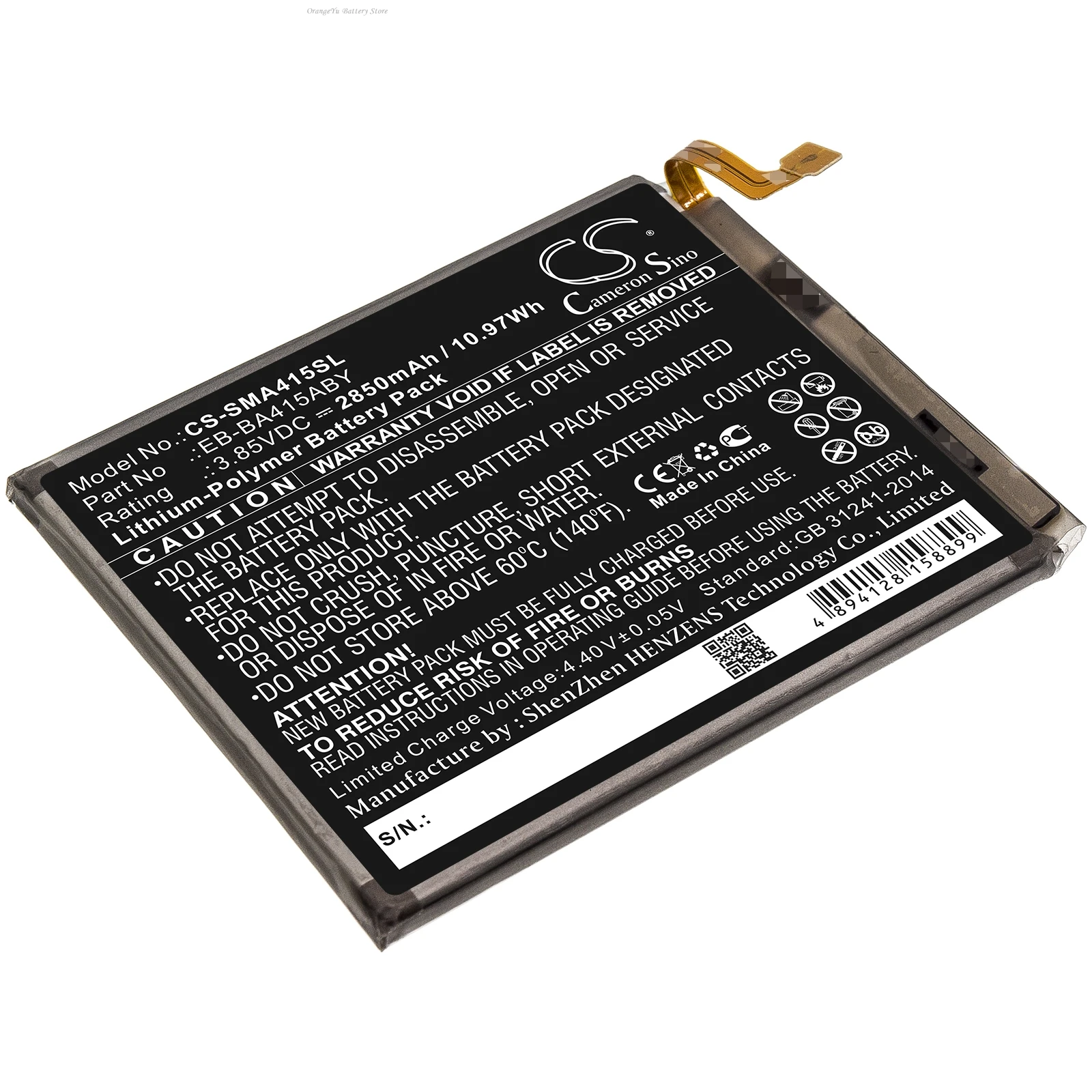

3.85V 2850mAh Battery EB-BA415ABY,GH82-22861A for Samsung Galaxy A41 2020, SCV48, SC-41A, SM-A415, SM-A415D, SM-A415J +TOOLS KIT