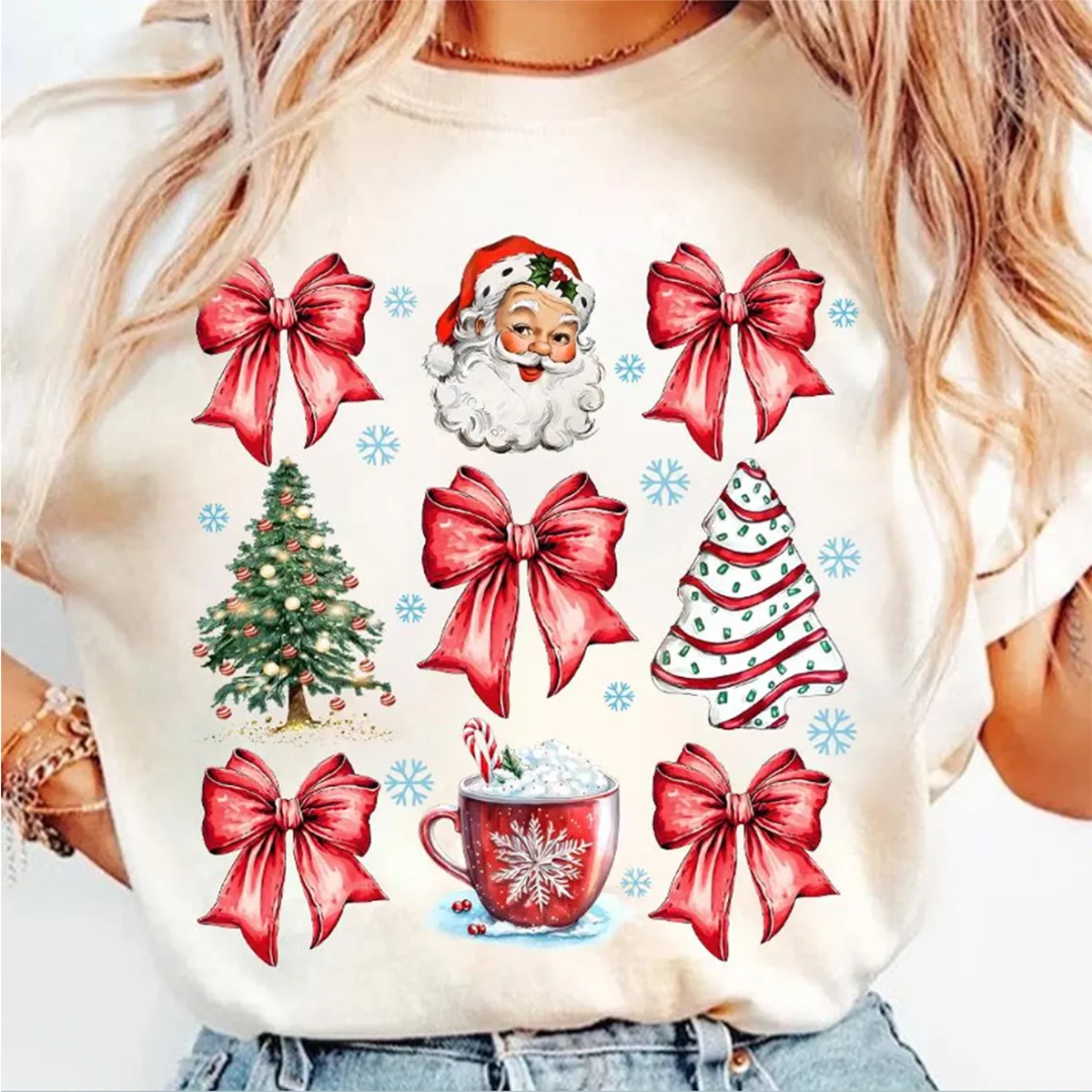 Xmas Christmas Red Bow Santa Claus Iron-On Heat Transfer Stickers Decals for T-shirts Sweatshirts Bags Clothing Fabric Decor