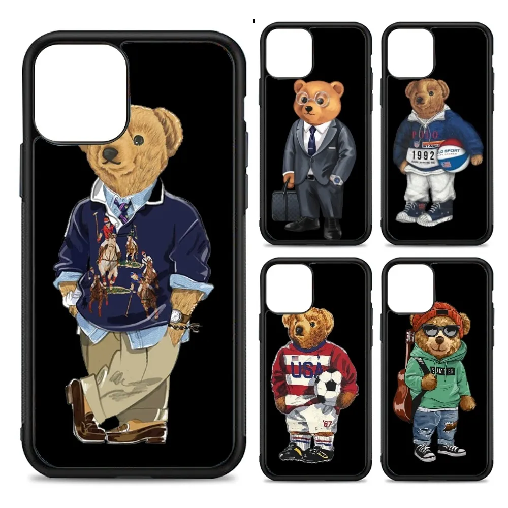 

Cute Bear Fashion Brand Phone Case Silicone PC+TPU For For iPhone 11 12 13 14 15 16 Plus Pro Max Cover